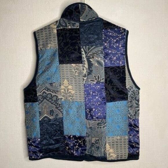 VTG Poetica Patchwork Reversible Button Front Vest Women Size M Blue/Purple - Picture 9 of 11